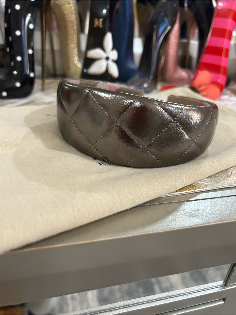 Burberry Metallic Leather Quilted Headband quilted,